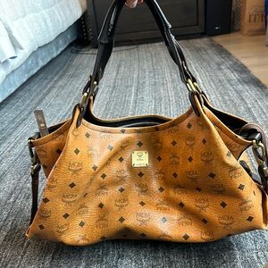 MCM Tan and Brown Shoulder Bag